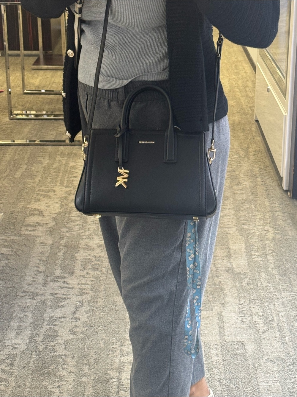 Michael Kors Laila SM Black Pebbled Leather Satchel  with Gold Hardware